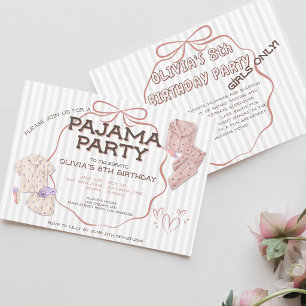  Cute Coquette Bow Pajama striped party birthday Invitation