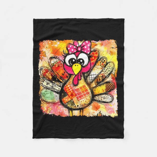 Cute Coquette Bow Patchwork Autumn Fall Thanksgivi Fleece Blanket (Front)