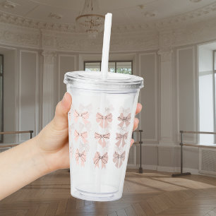 Cute Coquette Bow Pattern Blush Pink Acrylic Tumbler