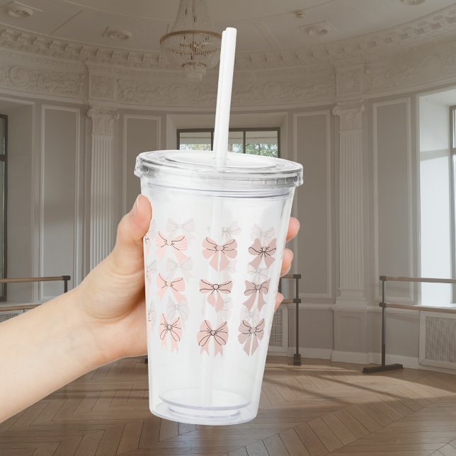 Cute Coquette Bow Pattern Blush Pink Acrylic Tumbler (Creator Uploaded)