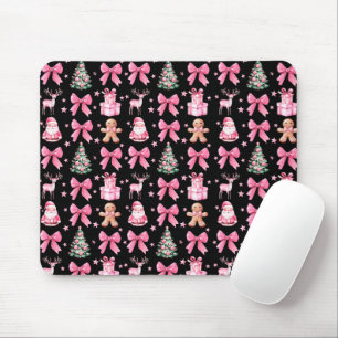 Cute Coquette Bow Pink Christmas Santa Gingerbread Mouse Pad