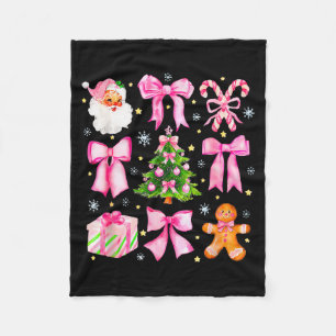 Cute Coquette Bow Pink Christmas Tree Santa Ginger Fleece Blanket