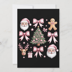 Cute Coquette Bow Pink Christmas Tree Santa Ginger Holiday Card