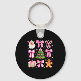 Cute Coquette Bow Pink Christmas Tree Santa Ginger Key Ring