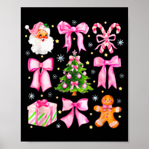 Cute Coquette Bow Pink Christmas Tree Santa Ginger Poster