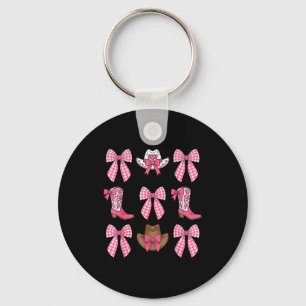Cute Coquette Bow Pink Cowgirl Boots And Hats Cowg Key Ring