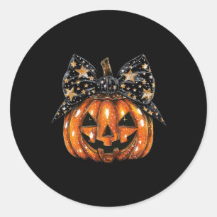 Cute Coquette Bow Pumpkin Halloween Women Spooky S Classic Round Sticker