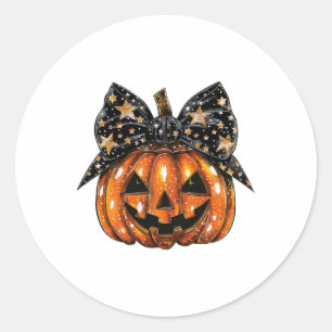 Cute Coquette Bow Pumpkin Halloween Women Spooky S Classic Round Sticker