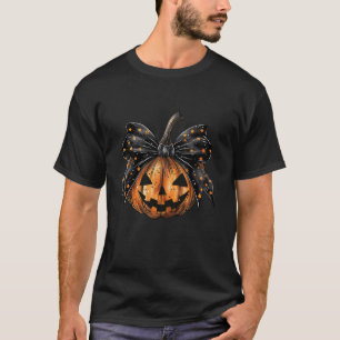 Cute Coquette Bow Pumpkin Halloween Women Spooky S T-Shirt