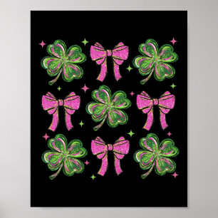 Cute Coquette Bow Shamrock Clover St Patricks Day  Poster
