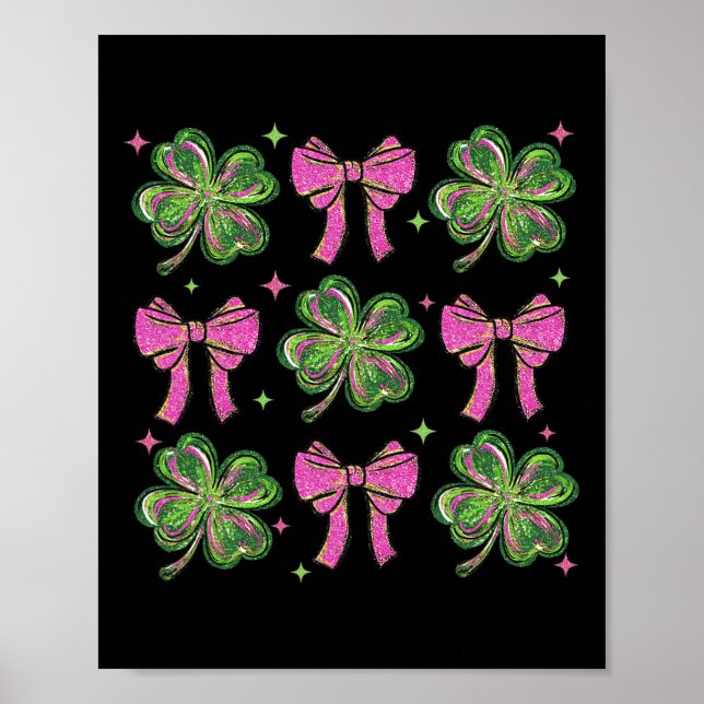 Cute Coquette Bow Shamrock Clover St Patricks Day  Poster (Front)