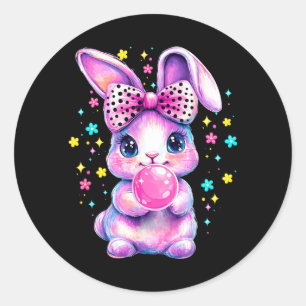 Cute Coquette Bow Tie Dye Rabbit Easter Bunny Girl Classic Round Sticker