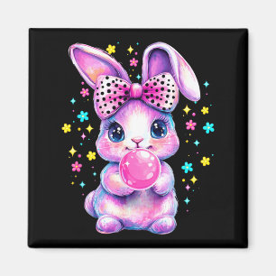Cute Coquette Bow Tie Dye Rabbit Easter Bunny Girl Magnet
