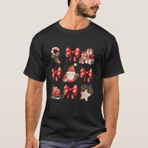 Cute Coquette Bows Christmas Santa Gingerbread Can T-Shirt
