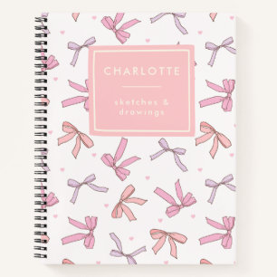 Cute Coquette Bows Pink Personalised Sketchbook Notebook