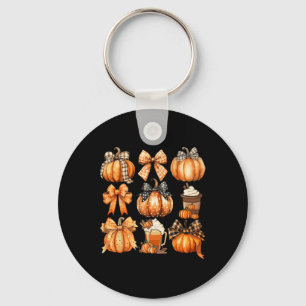 Cute Coquette Bows Pumpkin Spice Coffee Latte Autu Key Ring