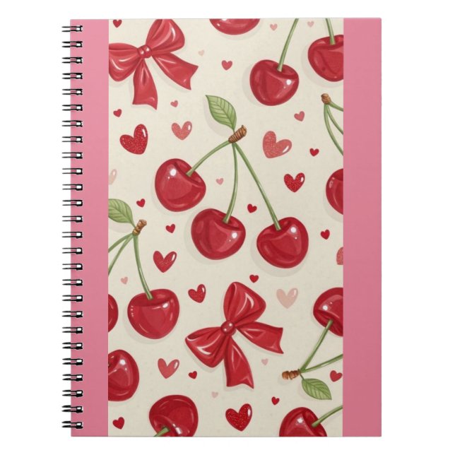Cute Coquette Cherry and Red Bow Pattern  Notebook (Front)