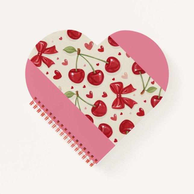 Cute Coquette Cherry and Red Bow Pattern  Notebook (Front)