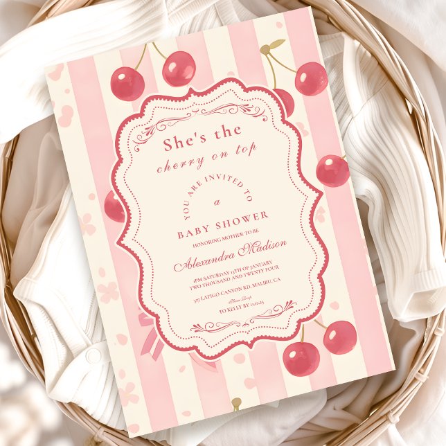 Cute Coquette Cherry on Top Baby Shower Invitation (Creator Uploaded)