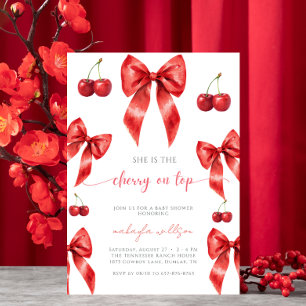 cute Coquette Cherry on Top Baby Shower red Invitation