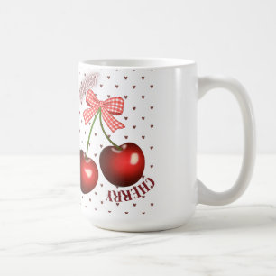 Cute Coquette Cherry with Pink Gingham Bow T-Shir Coffee Mug
