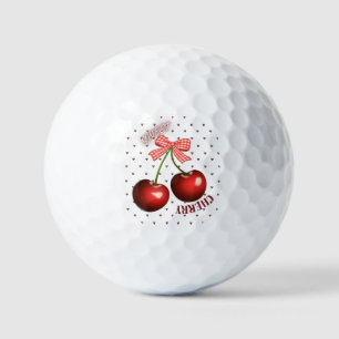 Cute Coquette Cherry with Pink Gingham Bow T-Shir Golf Balls