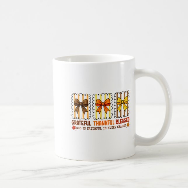 Cute Coquette Christian Fall Bow Grateful Thankful Coffee Mug (Right)