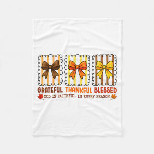 Cute Coquette Christian Fall Bow Grateful Thankful Fleece Blanket