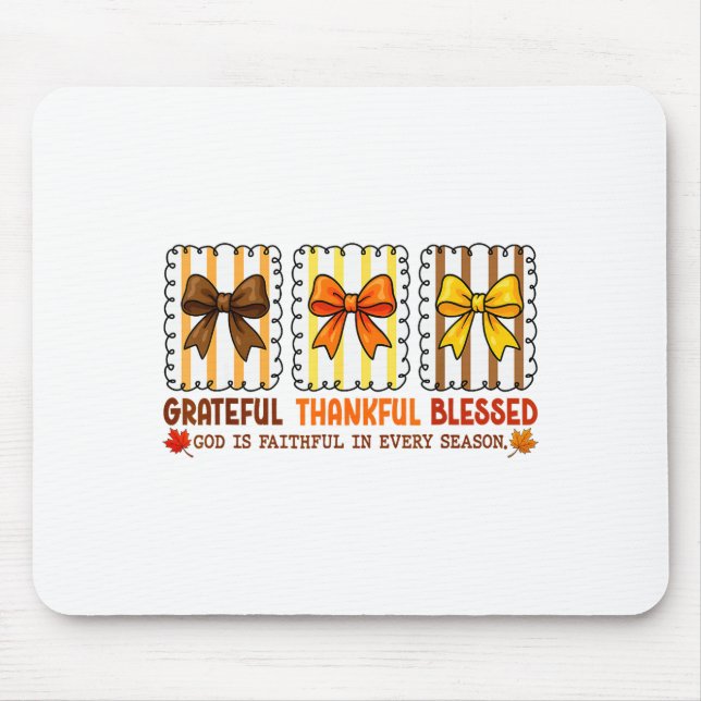 Cute Coquette Christian Fall Bow Grateful Thankful Mouse Pad (Front)