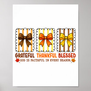 Cute Coquette Christian Fall Bow Grateful Thankful Poster