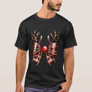 Cute Coquette Christmas Bow Reindeer Red Plaid Xma T-Shirt