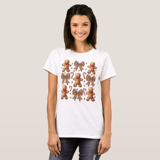 Cute Coquette Christmas Gingerbread Bow T-Shirt