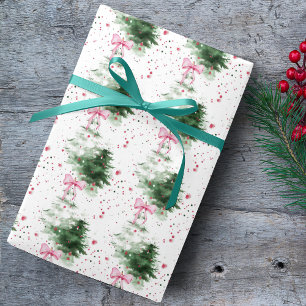 Cute Coquette Christmas trees white Wrapping Paper