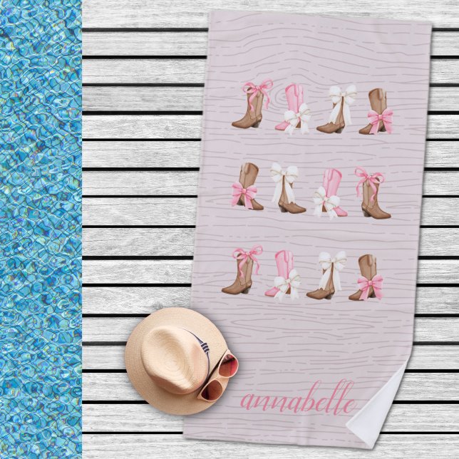 Cute Coquette Cowgirl Boots Personalised  Beach Towel (Cute Coquette Cowgirl Boots Personalized Beach Towel)