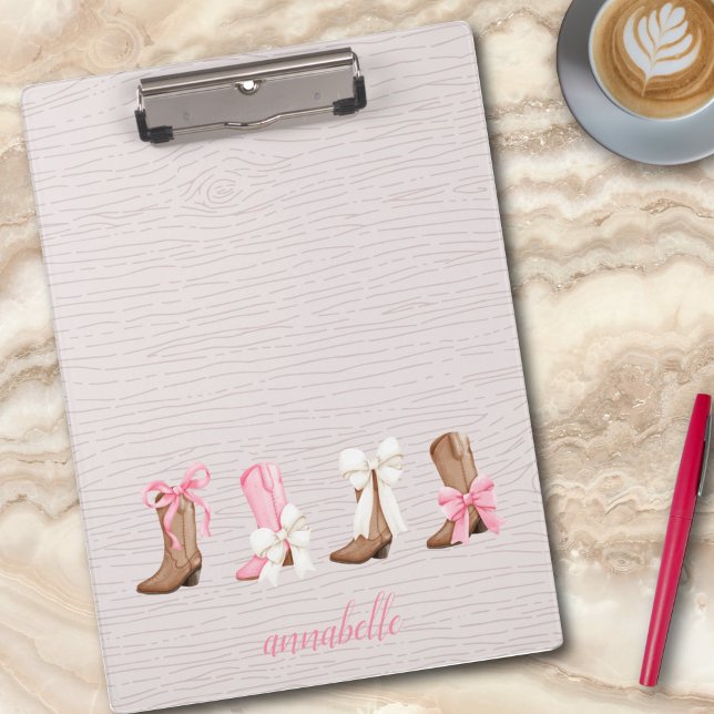 Cute Coquette Cowgirl Boots Personalised  Clipboard (Cute Coquette Cowgirl Boots Personalized Clipboard)
