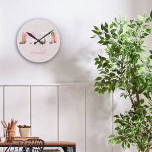 Cute Coquette Cowgirl Boots Personalised Round Clock