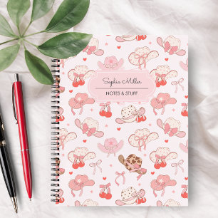 Cute Coquette Cowgirl Hat Cherry Bow Monogram Notebook