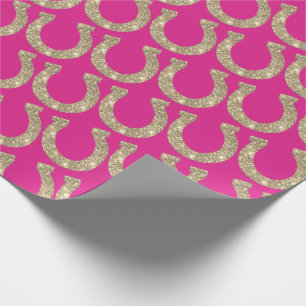 Cute Coquette Cowgirl Horseshoe Hot Pink Glitter Wrapping Paper