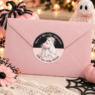 Cute Coquette Floral Ghost Halloween Party Favour Classic Round Sticker