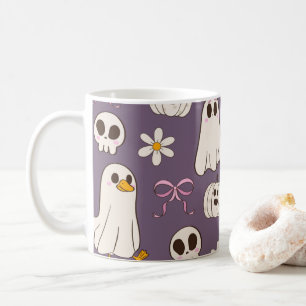 Cute Coquette Ghost Duck & Pink Bows Halloween Mug