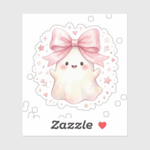 Cute Coquette Ghost With Pink Bow Halloween