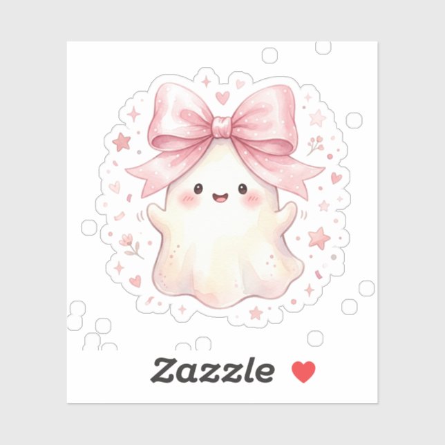 Cute Coquette Ghost With Pink Bow Halloween  (Sheet)