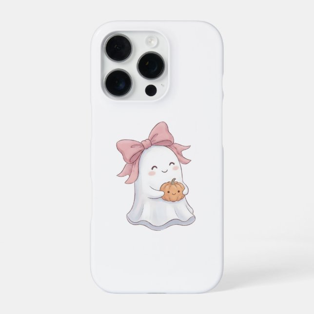 Cute Coquette Ghost with Pink Bow & Pumpkin Hallow iPhone Case (Back)