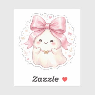 Cute Coquette Ghost With Pink Satin Bow Halloween