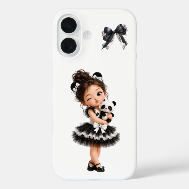 Cute Coquette Girl Black Bow Panda iPhone Case (Back)