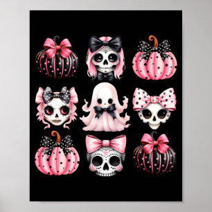 Cute Coquette Halloween Bows Black Pink Halloween Poster