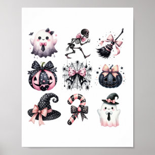 Cute Coquette Halloween Bows Black Pink Halloween Poster