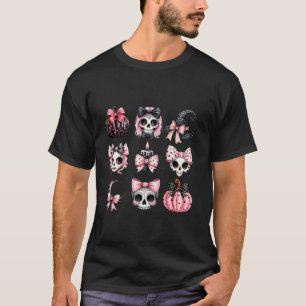 Cute Coquette Halloween Bows Black Pink Halloween  T-Shirt