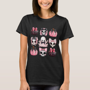 Cute Coquette Halloween Bows Black Pink Halloween T-Shirt