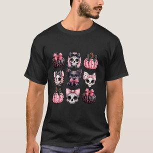 Cute Coquette Halloween Bows Black Pink Halloween T-Shirt